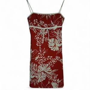 Y2K Red Hawaiian Floral Mini Dress — Spaghetti Strap — Size M — Made in USA